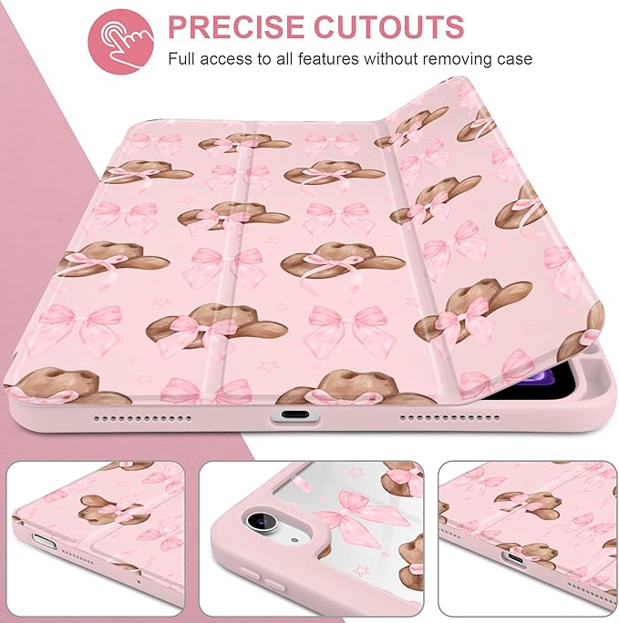 Case for iPad Air 11 inch M4 2026 M3 2025 M2 2024 Release with Pencil Holder - Aesthetic Cute Preppy Design Trifold Cover with Soft TPU Bumper Clear Back Auto Sleep/Wake for Girls Women, Hat