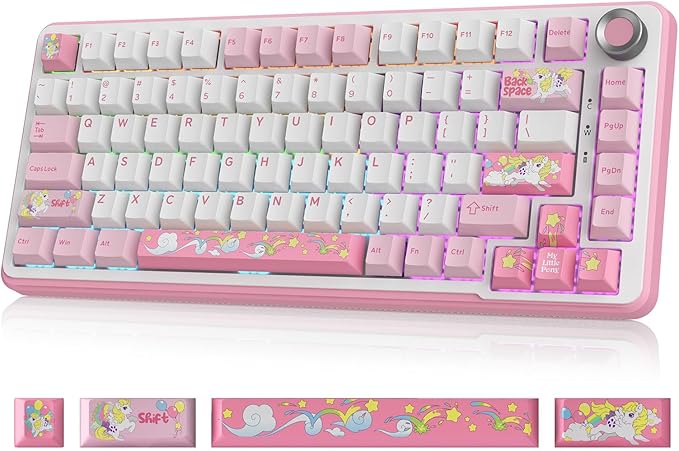 My Little Pony Wireless Mechanical Keyboard - 81 Keys RGB Gaming Keyboard with Custom Linear Switches, Hot-Swap & Knob Control, Triple Connection (BT5.0/USB-C/2.4GHz), Compact for Work & Gaming