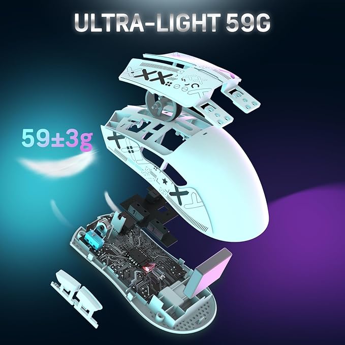 MAGIC-REFINER Attack Shark X11 59g Superlight Wireless Gaming Mouse with Grip Tape, RGB Charging Dock，BT/2.4G Wireless/Wired Pc Mouse, 22000 DPI,5 Programmable Buttons for Pc/Mac(White)