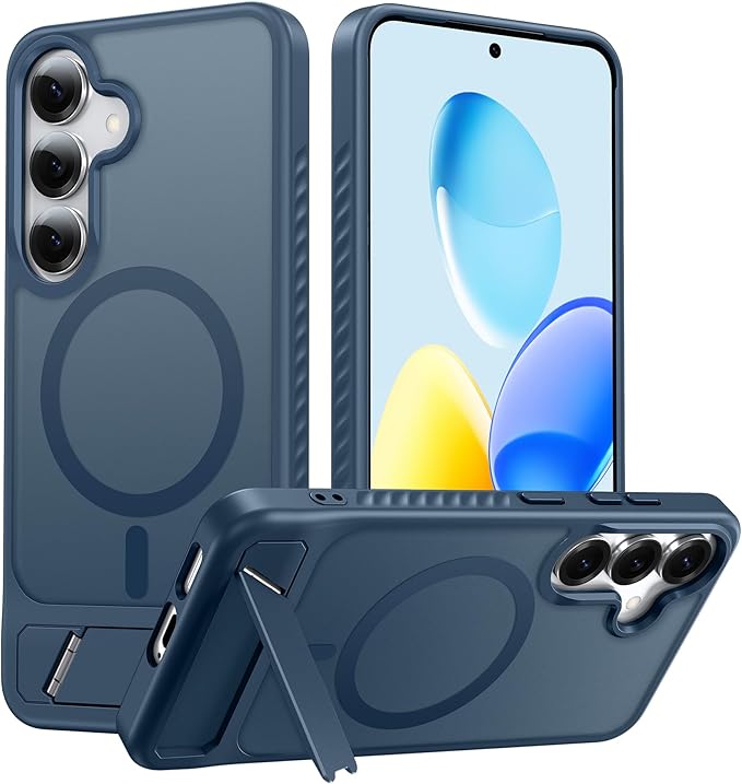 FNTCASE for Samsung Galaxy S25-Plus Case: Magnetic Translucent Matte Phone Cover with Kickstand Military Grade Shockproof Protective Drop Protection Stand Phonecase Slim Rugged - 6.7 inch (Blue)