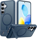 FNTCASE for Samsung Galaxy S25-Plus Case: Magnetic Translucent Matte Phone Cover with Kickstand Military Grade Shockproof Protective Drop Protection Stand Phonecase Slim Rugged - 6.7 inch (Blue)