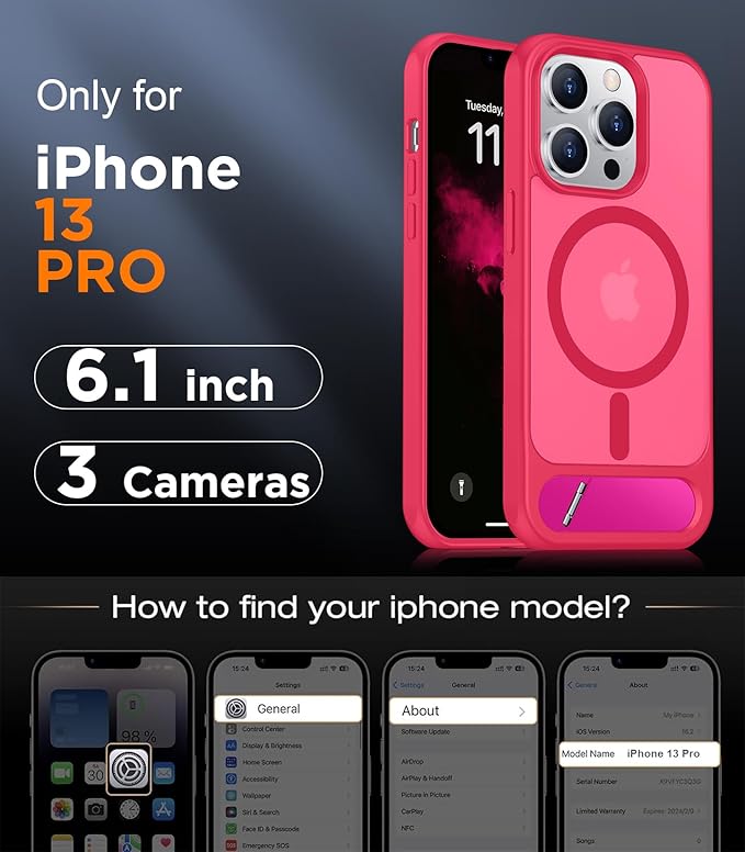 Magnetic Compatible with iPhone 13 Pro Case, [Built-in Invisible Kickstand][Compatible with MagSafe] [Military Grade Shockproof] Slim Translucent Matte Phone Case for iPhone 13 Pro 6.1"