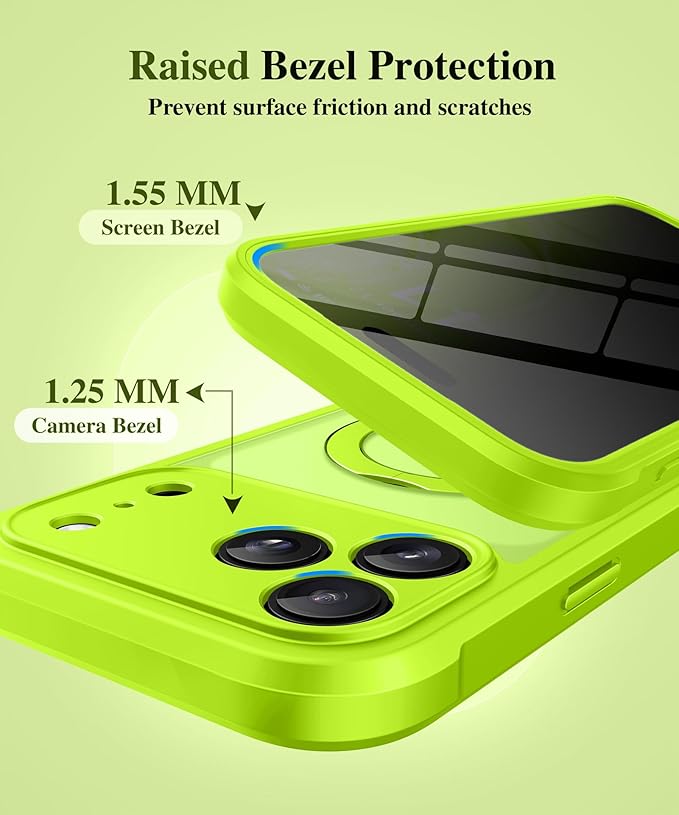 BERFY for iPhone 17 Pro Max Case, Compatible with MagSafe, Built in Privacy Screen Protector, Shockproof Full Body Phone Case for 17 Pro Max with Magnetic Stand, Translucent Bright Green