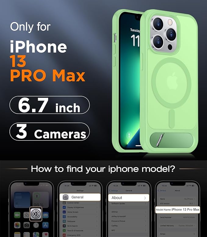 Magnetic Compatible with iPhone 13 Pro Max Case, [Built-in Invisible Kickstand][Compatible with MagSafe][Military Grade Shockproof] Slim Translucent Matte Phone Case for iPhone 13 Pro Max 6.7"