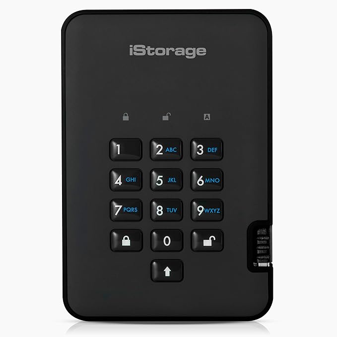 iStorage diskAshur2 HDD 4 TB | Secure Portable Hard Drive | Password Protected | Dust/Water-Resistant | Hardware Encryption