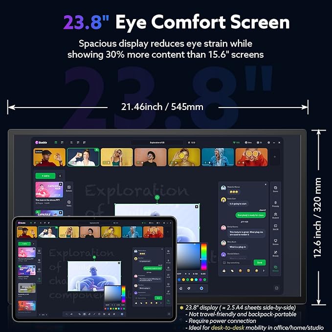 23.8'' Portable Monitor 4K UHD 60Hz 120% sRGB, VESA USB-C HDMI Laptop Screen Extender, Built-in Stand Speakers for Laptop PC Mac Phone PS4/5 Xbox Switch