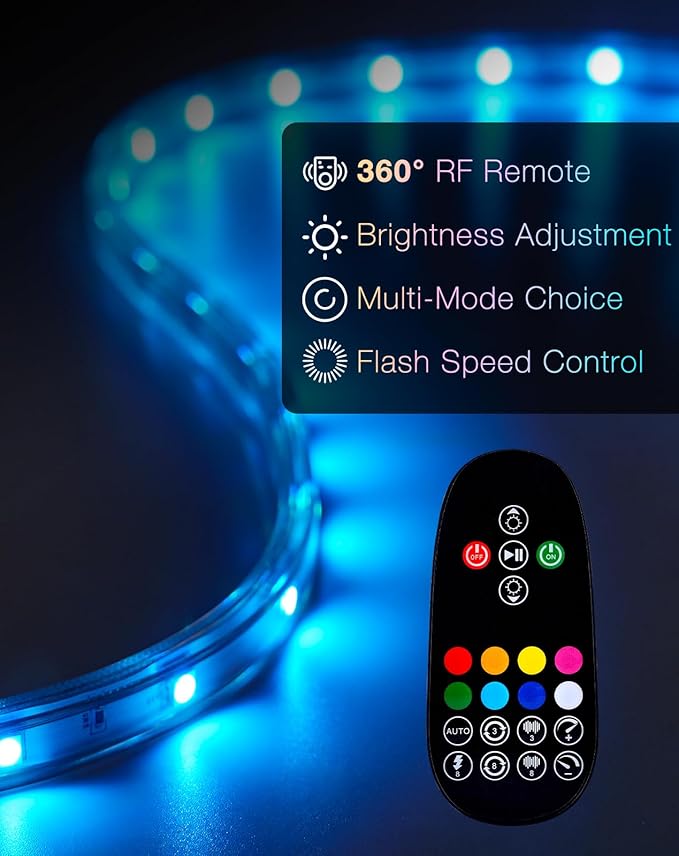 Shine Decor 120V RGB LED Strip Light Remote Control, Cold Resistant IP65 Waterproof Outdoor Strip Lighting Color Changing, Connectable Lite Multicolor Lighting Strip 7x13mm,82 FT 750 LEDs ETL Listed