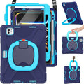 BRAECN for iPad Pro 11 Inch Case (M5/M4) 2025/2024, Shockproof Silicone Cover with Built-in Screen Protector, Multiple Adjustable Viewing Angles, Shoulder Strap, Handle Grip, Pencil Holder, Navy Green
