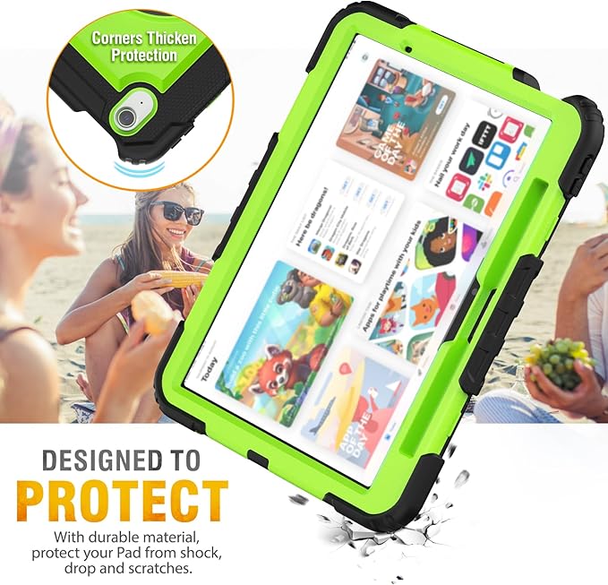 HXCASEAC Rugged Case for iPad Air 11 inch M4 M3 M2 (2026 2025 2024), Heavy Duty Protective Design with Pencil Holder, Screen Protector, Rotating Stand, Hand Strap, for iPad Air 11 Hard Case (Green)