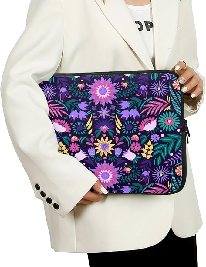Mandala Flower Laptop Protective Sleeve for Women 17 inch Lap Top Case Portable Computer Sleeve Laptop Protector Zippered Pouches Gifts for Girls Boys Purple