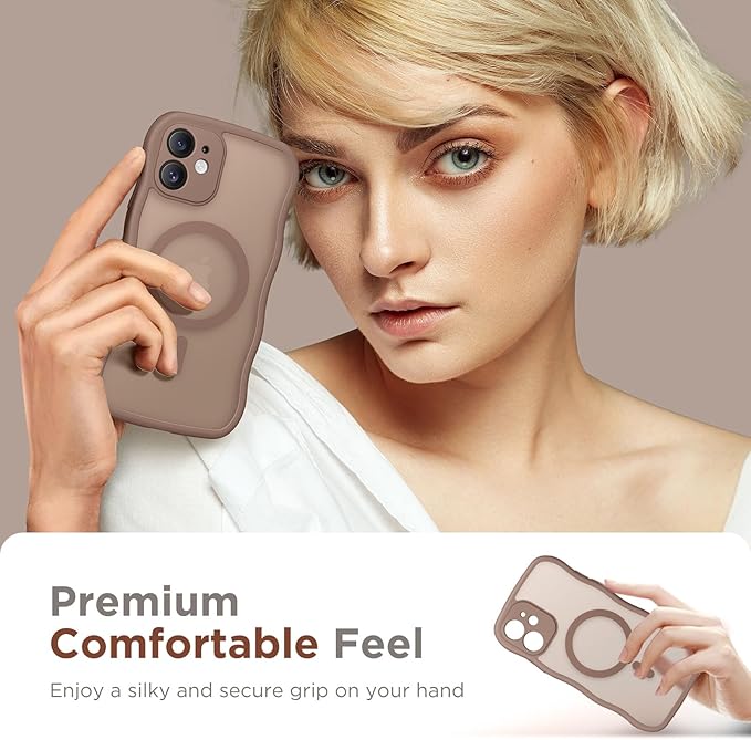 CAPRARO Cute for iPhone 11 Case, Compatible with MagSafe, [Curly Wave Edge] [Full Camera Protection] [14 FT Drop Protection] Magnetic Phone Case for 11 6.1 Inch, Brown