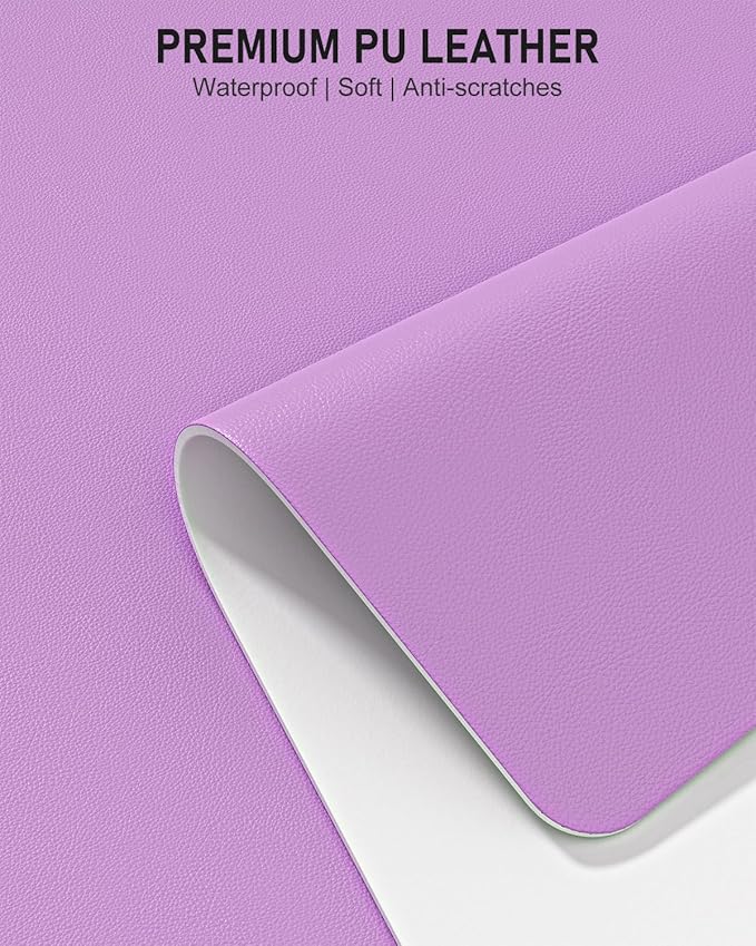 Desk Pad, 30" x 14" PU Leather Non-Slip Desk Mat Large Mouse Pad for Desktop, Waterproof Laptop Computer Writing Mat for Office, Home, Work, Gaming, Purple