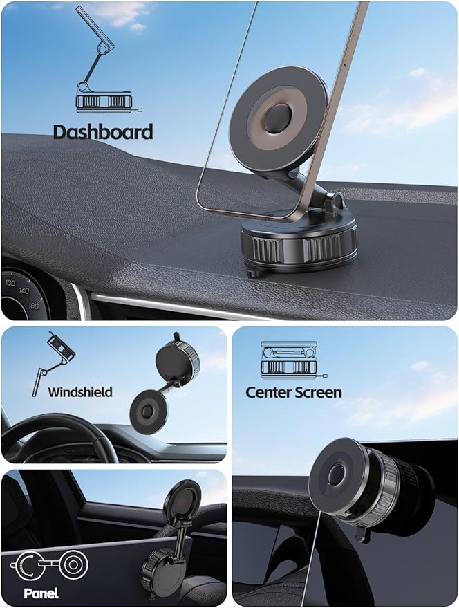 Car Phone Holder Compatible with Magsafe [60+LBS Strongest Suction & 2800gf Magnetic] 360° Adjustable Car Phone Mount, Phone Holders for Your Car for iPhone 17 Pro Max 16 15 14 13 12 Air Plus