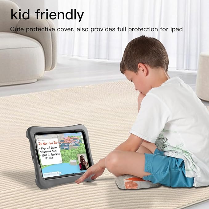 Kids Case for iPad mini 7 (A17 Pro) 2024 /iPad Mini6 2021, Light Weight Heavy Duty/Shockproof/Drop Proof with Handle/Kickstand, Child Friendly Cover for iPad mini 7th/6th Gen 8.3inch (Grey)