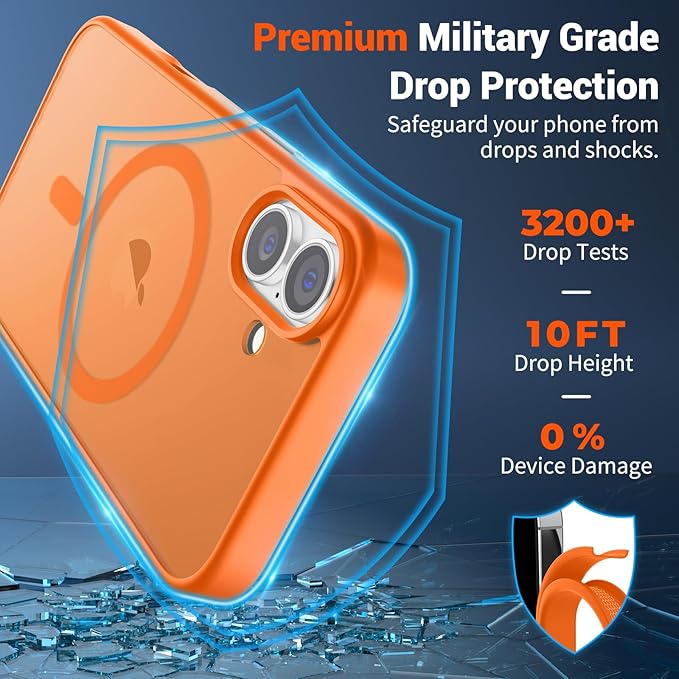 SUPFINE Magnetic for iPhone 16 Plus Case (Compatible with MagSafe) (Military Grade Drop Protection) Translucent Matte Shockproof Phone Cover,Starry Orange