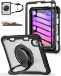 BRAECN for iPad (a17 pro) Mini 7/Mini 6 Case 2024/2021 8.3 inch with Pencil Holder Protective Clear Ring Handle 360 Rotating Stand Shockproof Dropproof Rugged Carrying Shoulder Strap Kids Friendly