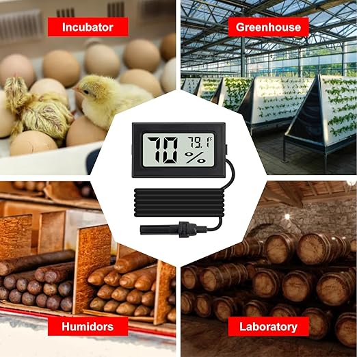 3Pcs Fahrenheit Thermometer Hygrometer Mini Digital with Probe Electronic Temperature Humidity Gauge Meters Indoor LCD Display for Humidors,Greenhouse,Garden,Incubator Reptile Terrarium