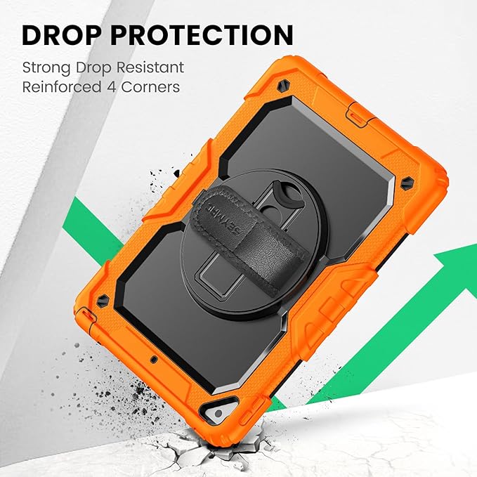 SEYMAC for iPad Air 3/ Pro 10.5 inch Case, Heavy Duty Full-Body Shockproof Protective Case with Screen Protector, 360° Rotating Stand, Hand/Shoulder Strap for iPad Air 3rd Gen, Orange