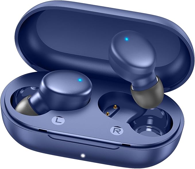 MOZOTER S8 Mini Wireless Earbuds Bluetooth 5.3 in Ear Light-Weight Headphones,60Hrs Playtime Ear Buds with Charging Case,Built-in Microphone Headset,Premium Sound with Deep Bass for Sport-Blue
