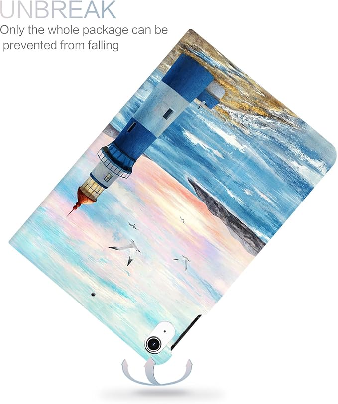 for iPad (A16) 11th/10th Generation Case 2025/2022, for iPad Case 11th/10Th Generation, for 10Th/11th Gen iPadCase Cover Auto Wake/Sleep Multi-Angle Viewing Adjustable Stand, Blue Lighthouse Seagull