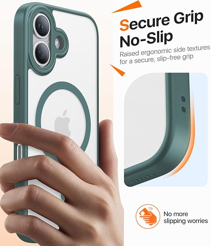 Magnetic for iPhone 17 Case,[Anti-Slip][Compatible with MagSafe][Military Grade Drop Protection] Shockproof Protective Translucent Matte Phone Case for iPhone 17 Case,Night Green