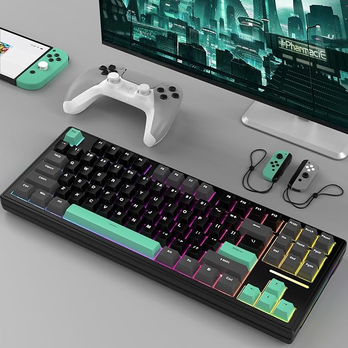 FELICON Attack Shark M87 80% Wireless Mechanical Gaming Keyboard, Tri-Mode (Bluetooth/2.4GHz/USB-C), RGB Backlit, Hot-Swappable PBT Keycaps – Black
