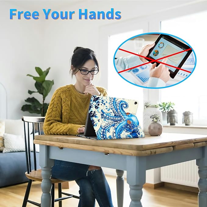 for Amazon Kindle Fire HD 8 & HD 8 Plus(12th/10th Generation, 2024/2022/2020 Release) 8" Tablet Case, Slim Kickstand Stand Leather Smart Cover with Auto Wake/Sleep, Blue Octopus