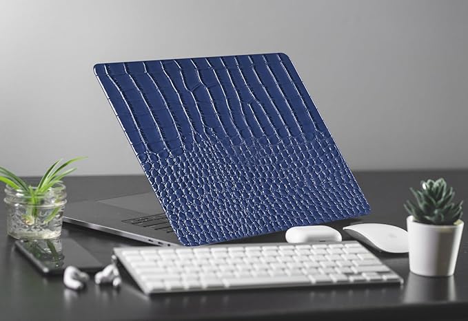 Compatible with Crocodile MacBook Air 13 inch Case 2021 2020 2019 2018 M1 A2337 A2179 A1932, Textured Elegant Luxury Aligator Skin Snakeskin PU Leather Hard Shell & Keyboard Cover, Blue