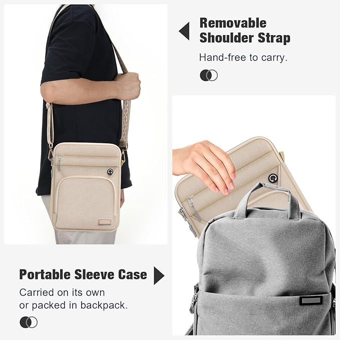 MoKo 9-11 Inch 360° Protective Tablet Sleeve Bag with Earphone Hole & Multi-Pockets, Fits New 11-inch iPad Air M4 2026 & iPadPro 11 M5,iPad A16,iPad10/5/4. 10.9,iPad9/8. 10.2,Tab S8/S9 11, Sand