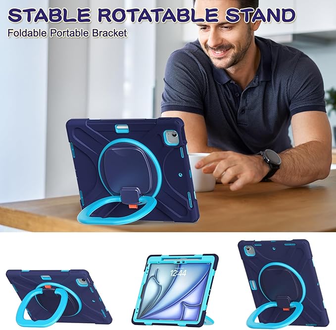 SCSVPN Case for iPad Air 13 inch M4 2026/ M3 2025/ M2 2024 & iPad Pro 12.9'' 6th/5th/4th/3rd Generation 2022 2021 2020 2018, Protective Cover with Pencil Holder-Stand-Handle-Shoulder Strap, Navy Blue