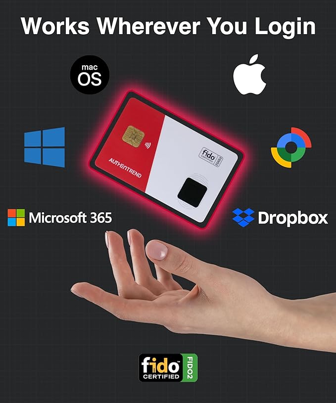 ATKey.Card NFC Fingerprint Security Key – Passwordless FIDO2 Login, Multi-Factor Authentication, Tap to Login for Windows, Mac, iPhone – Works as Digital Business Card