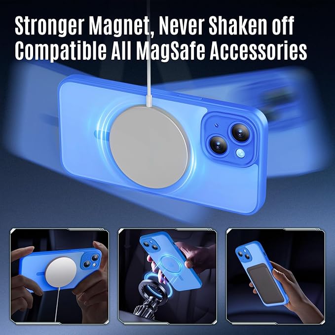 Symcele Designed for iPhone 15 Plus Case, Compatible with MagSafe, with Privacy Screen Protectors X2, [Camera Protection] [15FT Military Drop Protection] Shockproof Phone Case, 6.7", Blue