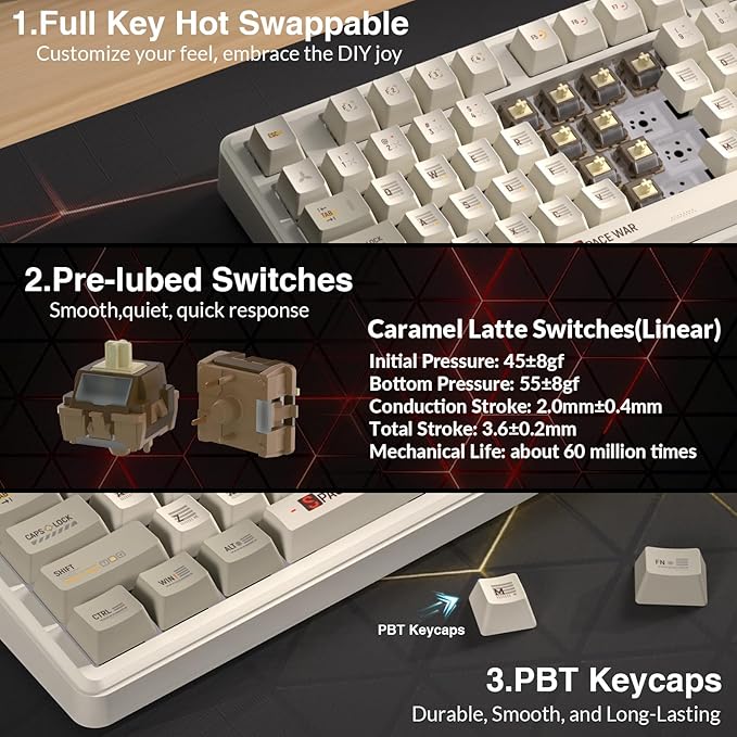 Aula L99 Wireless Mechanical Keyboard with Smart Touch Screen,Tri-Mode Hot Swappable Custom Gaming Keyboard,RGB Backlit,PBT Keycap,Gasket Mount Creamy Sound Computer Keyboards for Office PC,84 Keys