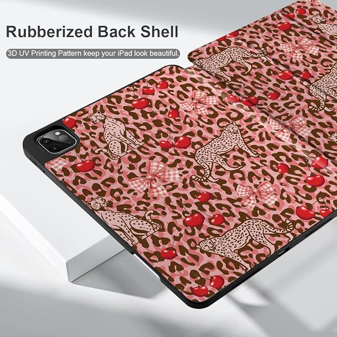 DONGKE Case for 2022/2021/2020/2018 iPad Pro 11 inch Gen 4/3/2/1 - Slim Protective Case - Built in Pencil Holder Support Charging - Trifold Stand & Sleep/Wake Cover- Cheetah Bow