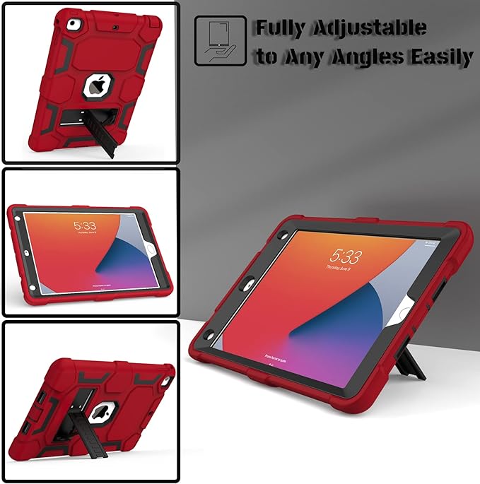 CCMAO iPad 6th Generation Cases, iPad 5th Generation Case, iPad 9.7 Case, iPad Air 2 Case, Hybrid Shockproof Rugged Drop Protection Case Built with Kickstand, Red+Black