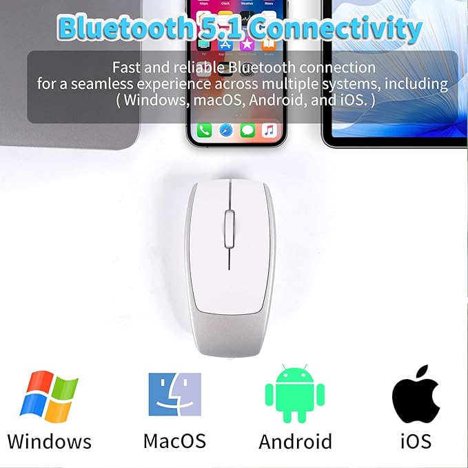 Mini Bluetooth Wireless Mouse with TF Card Reader, Rechargeable, Silent Click, Portable for Laptop, PC, Travel, Office & Home Use (Silver)