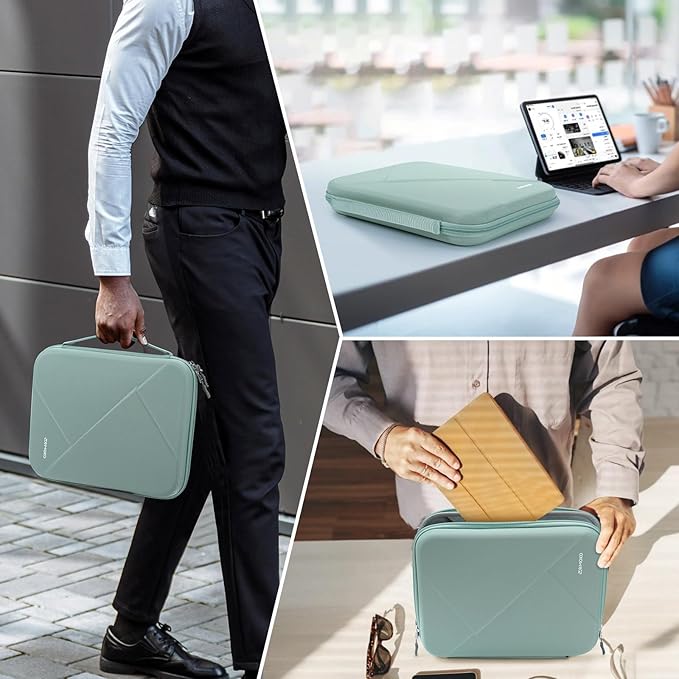 MoKo 9-11 Inch Tablet Sleeve Bag for New 11-inch iPad Air M4 2026/Pro M5, iPad A16, iPadAir 5/4/3th 10.9/10.5, iPad10/9/8th 10.9/10.2, Tab S8/S9 11,Hard EVA Bag with Padded Handle, Bodhi Green