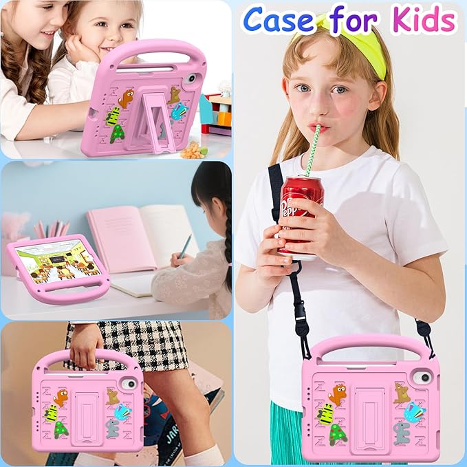 Kids Case for iPad mini 7(A17 Pro) 2024/iPad Mini 6 2021 8.3 Inch, with Built-in Pencil Holder/Anti-Slip Handle/Foldable Stand, Shockproof Protective iPad mini 7th/6th Generation Case 8.3 Inch