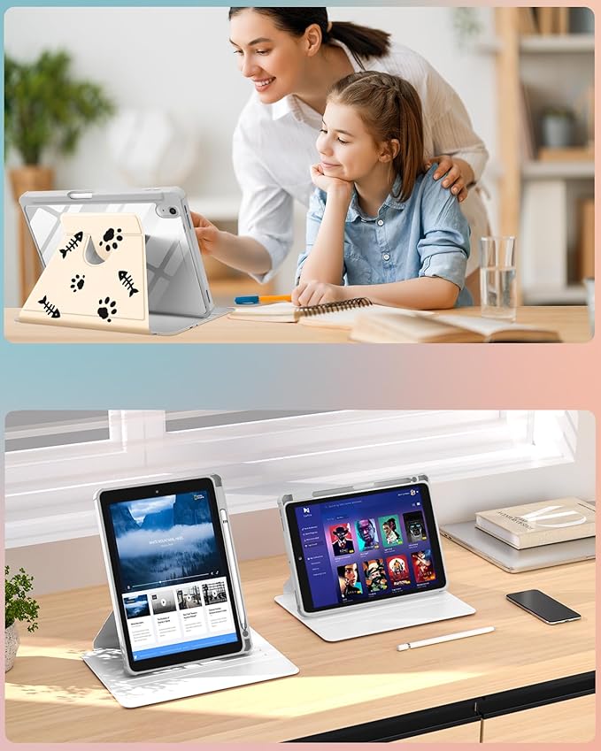 Uppuppy for iPad A16 Case for iPad 10th Generation Case 10.9 inch - 360 Degree Rotating Stand Folio Smart Cover with Pencil Holder for Women Girls, Black Cats for Apple Tablet 10th 2022/11th 2025