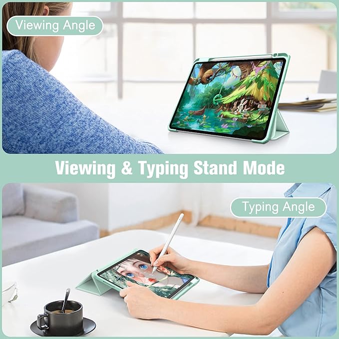Fintie Hybrid Slim Case for iPad Pro 11-inch (4th / 3rd Generation) 2022/2021 - [Built-in Pencil Holder] Shockproof Cover w/Clear Transparent Back Shell, Also Fit iPad Pro 11" 2nd Gen, Green