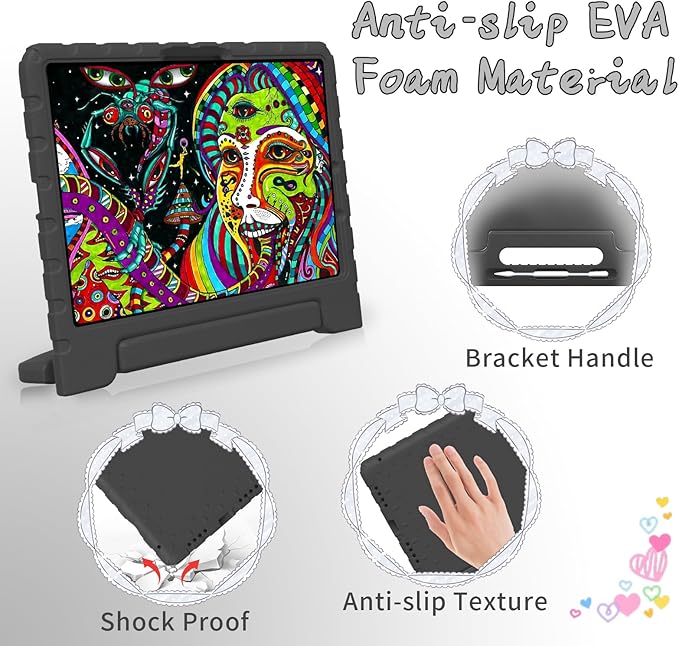 for iPad Pro 11 inch Case 2024 M4, Kids Proof Super Protection Cover for iPad Pro 11" with Pencil Holder & Anti-Slip Handle Stand - Black