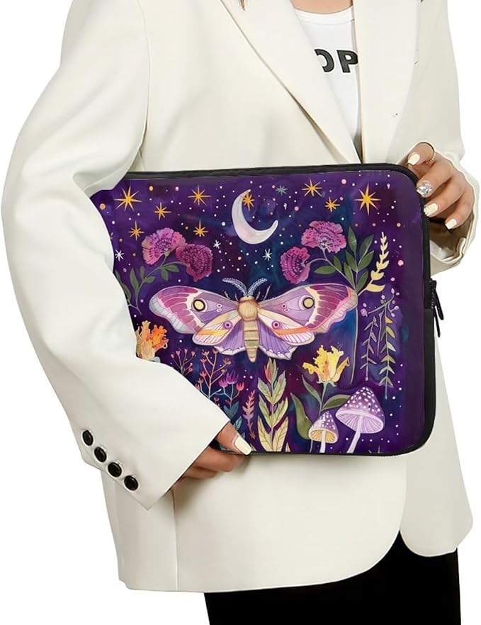 Butterfly Mushroom Laptop Protective Sleeve for Women 15 inch Computer Sleeve Bag Cute Portable Lap Top Case Suitable for Travel School Office Neatly Organizers Purple