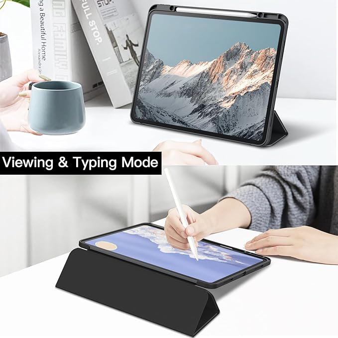 JETech Case for iPad Pro 13-Inch M5/M4 (2025/2024) with Pencil Holder, Clear Transparent Back Shell Slim Stand Shockproof Tablet Cover, Auto Wake/Sleep (Black)