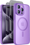 Symcele Designed for iPhone 15 Pro Case, Compatible with MagSafe, with Privacy Screen Protectors X2, [Camera Protection] [15FT Military Drop Protection] Shockpoof Phone Case, 6.1'', Light Purple