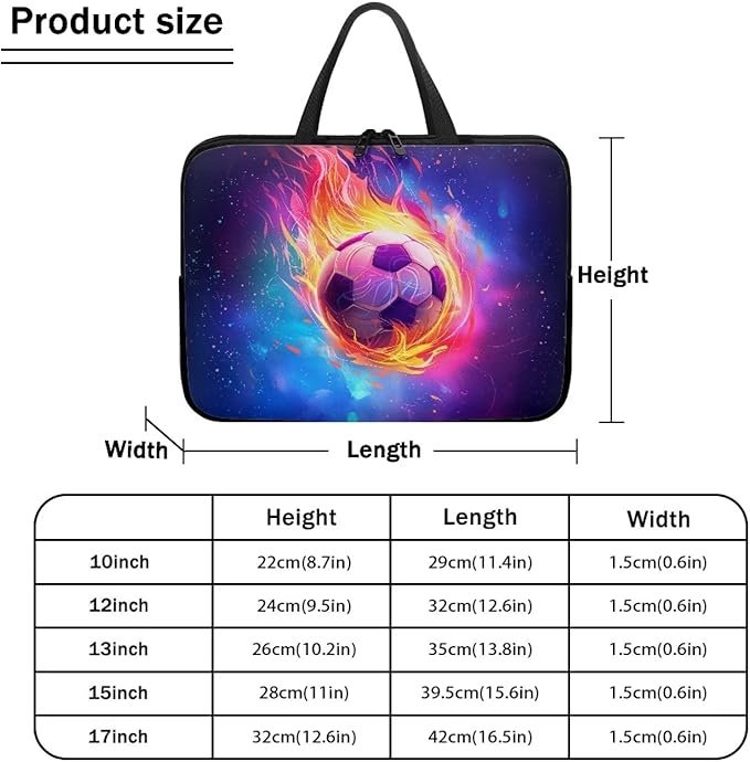 Fire Soccer Ball Laptop Sleeve Case for Women Men 15 Inch Laptop Protector with Multiple Uses Lightweight Computer Sleeve Tablet Bag Laptop Carrying Case Gifts for Boys, Galaxy Space