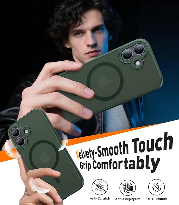 Magnetic for iPhone 17 Case,[Anti-Slip][Compatible with MagSafe][Military Grade Drop Protection] Shockproof Protective Translucent Matte Phone Case for iPhone 17 Case,Forest Green