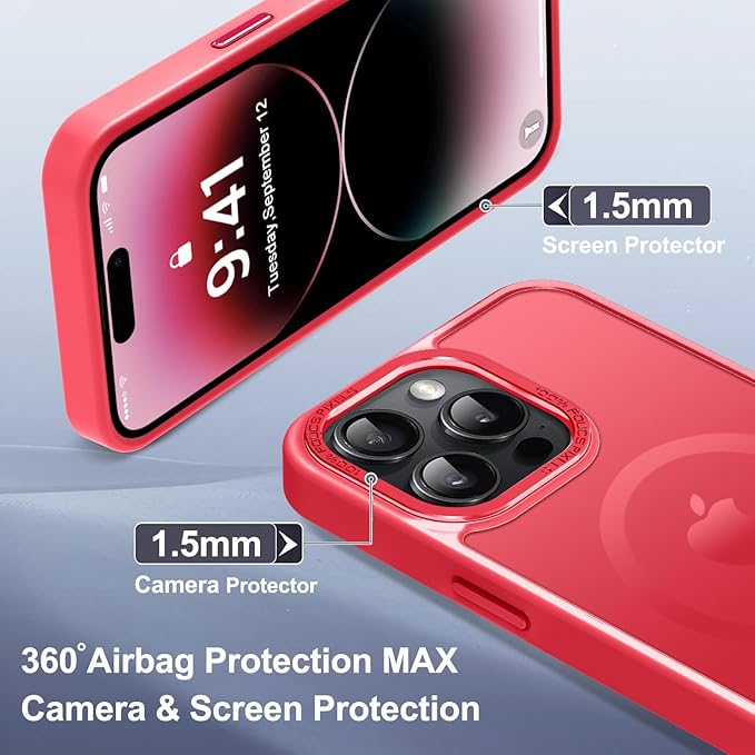 Newfuture Designed for iPhone 14 Pro Max Case with Magnetic [13 FT Military Drop Protection] [Compatible with Magsafe] Slim Translucent Matte Shockproof with Anti-Fingerprint Phone Case, Red