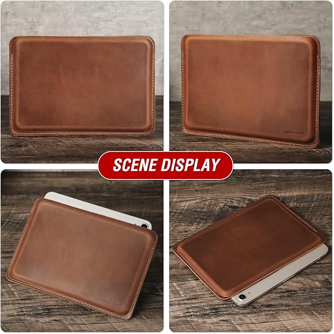 Top Grain Leather 8.3" Slim Tablet Sleeve Case Protector, Solid Minimalist Vintage Design, Fully Handmade, Compatible with 8.3" iPad mini 6 iPad mini 7.9" & Other Tablet, Brown 8.3 Inch