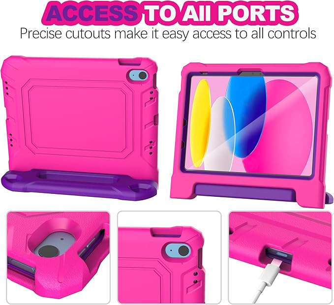 YIHE Kids Case for iPad (A16) 11th Generation 11 Inch 2025 & iPad 10th Generation 10.9 inch 2022, with Built-in Screen Protector and Handle Stand, Full Body Shockproof Protective Cover, PinkPurple