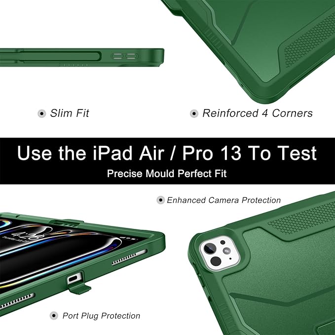 Soke Case for iPad Pro 13 Inch M5/M4 & iPad Air 13 Inch M4/M3/M2(2026/2025/2024), iPad Pro 12.9(2022 2021 2020,6th/5th/4th Gen), Rugged Shockproof Protective Cover - Alpine Green